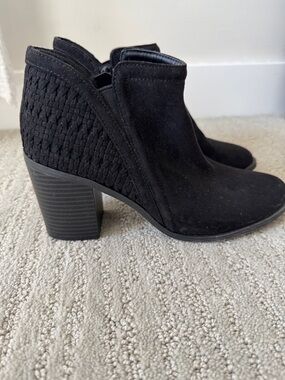 Madden Girl Black Suede-Look Woven Block Heel Booties